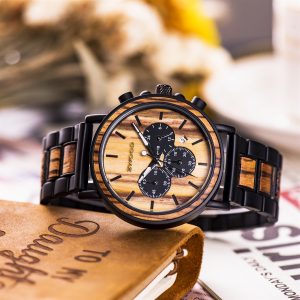 Montre homme en bois de zebrano Zwood® avec chronographe et bracelet bois et acier au design naturel et élégant