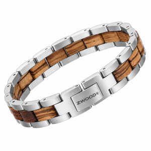 Bracelet homme Zwood® en bois de zebrano naturel et acier inoxydable argenté