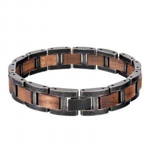 Bracelet en acier inoxydable noir et bois de noyer au design élégant et naturel
